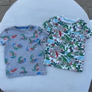 Mini Boden 2 Pc Boys Tee Bundle Size 5-6Y Dinosaur Tropical Vacation Surf T Rex